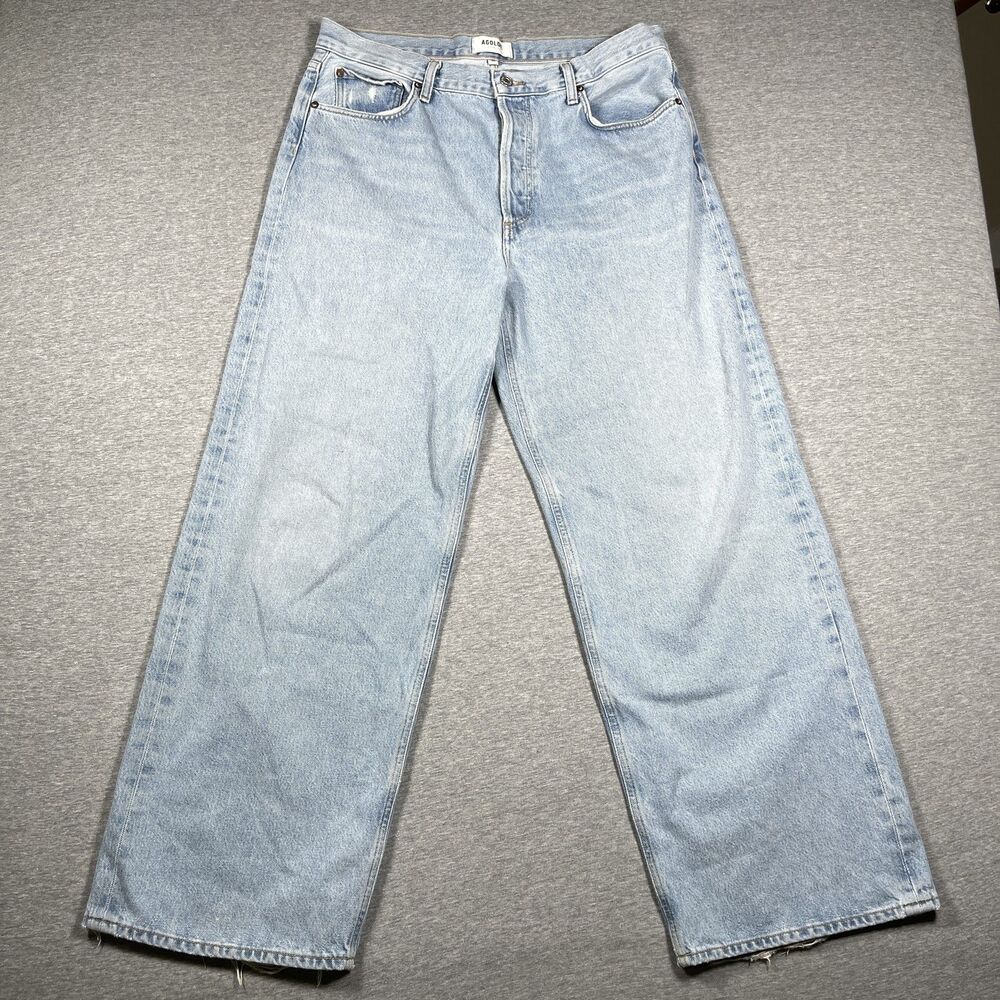 AGOLDE Jeans Womens 30 Blue Wide-Leg Relaxed Light Wash Distressed Y2K
